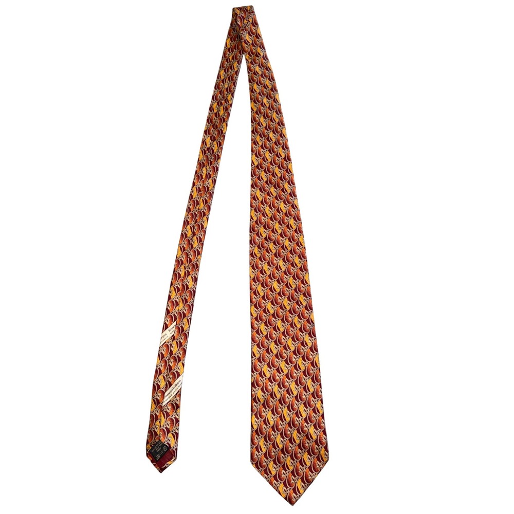 Ermenegildo Zegna Silk Tie Burgundy Orange Geometric Leaf Disegno Esclusivo - Picture 4 of 7